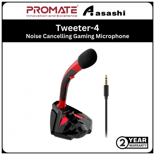 Promate Tweeter-4-RedNoise Cancelling Gaming Microphone for PC with Adjustable Neck, Ergonomic Stand, Plug and Play Support