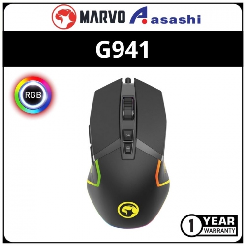 Marvo G941 RGB LED (Multiple Effect) 9 Buttons 800-12000DPI Heavy Duty Switches for main L/R Buttons USB Gaming Mouse (1yr Manufacturer Warranty)