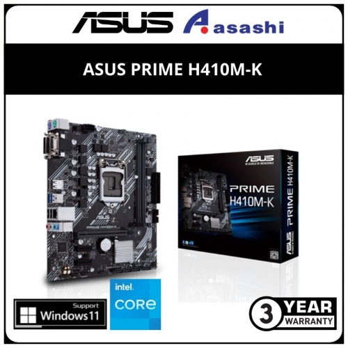 ASUS PRIME H410M-K (LGA1200) mATX Motherboard (VGA, DVI)