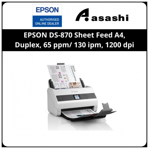 EPSON DS-870 Sheet Feed A4, Duplex, 65 ppm/ 130 ipm, 1200 dpi Scanner