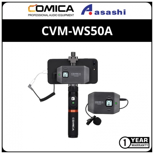 Comica CVM-WS50A UHF 6 Channels and 60m Working Distance Wireless Lavalier Microphone for Smartphone with Bluetooth Grip