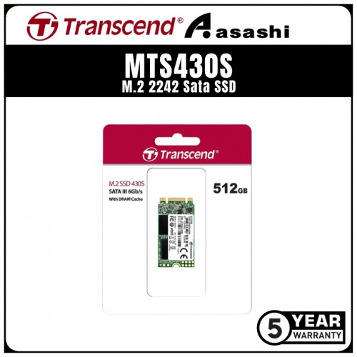 Transcend MTS430S 512GB M.2 2242 Sata SSD - TS512GMTS430S (Up to 560MB/s Read Speed,500MB/s Write Speed)