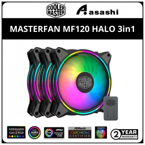 Cooler Master MasterFan MF120 HALO ARGB 3-in-1 (Black) Casing Fan w/ Controller (Daisy Chain)