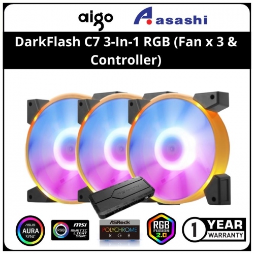 Aigo DarkFlash C7 3-In-1 RGB Casing Fan (Fan x 3 & Controller)