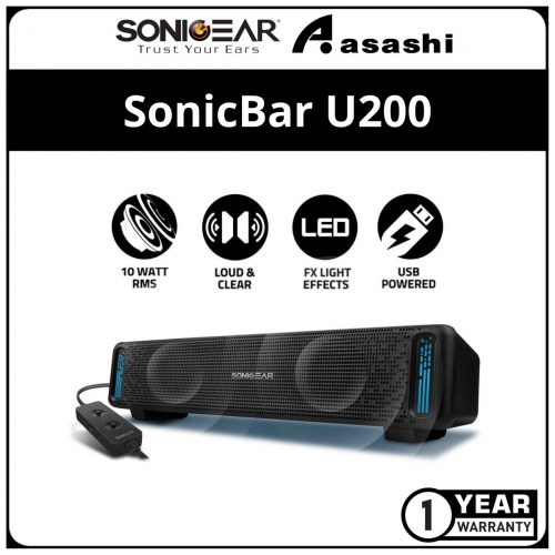 Sonic Gear SonicBar U200 (Black) Portable USB Speaker - 1Y