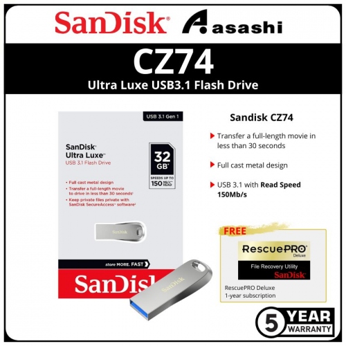 Sandisk CZ74 32GB Ultra Luxe Usb3.1 Flash Drive (SDCZ74-032G-G46)