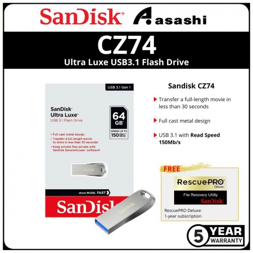 Sandisk CZ74 64GB Ultra Luxe Usb3.1 Flash Drive (SDCZ74-064G-G46)