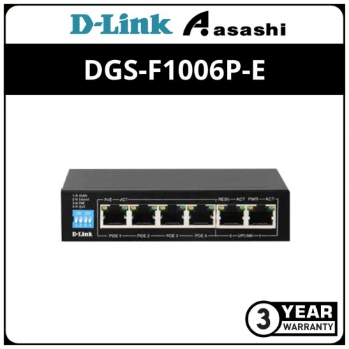 D-link DGS-F1006P-E 4 + 2 Port Gigabit 250M POE Switches , Built to Power Extender POE Devices (POE Budget 60W)