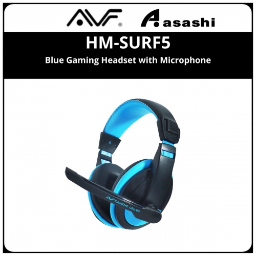 AVF HM-SURF5 Blue Gaming Headset with Microphone Compatible with Gaming Devices, PC, MP3, Mobile phone, Tablet