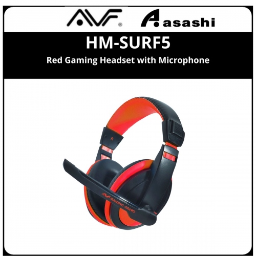 AVF HM-SURF5 Red Gaming Headset with Microphone Compatible with Gaming Devices, PC, MP3, Mobile phone, Tablet