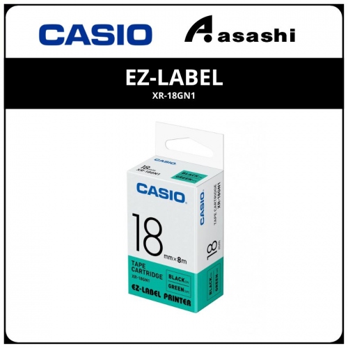 Casio EZ-Label Tape (18mm) Black on Green (XR-18GN1)