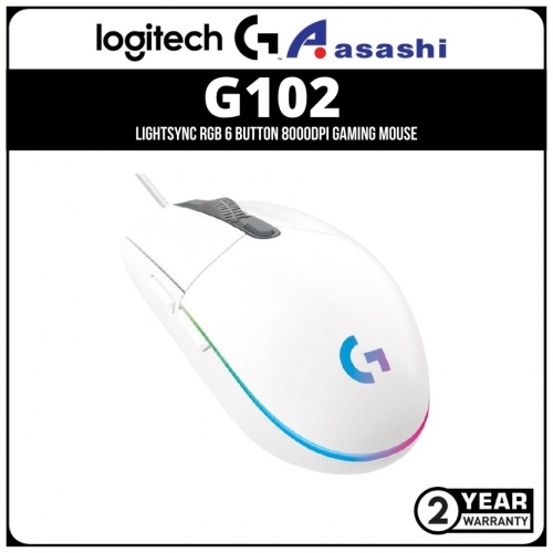 Logitech G102 LIGHTSYNC WHITE RGB 6 Button 8000DPI Gaming Mouse (2nd Gen) 910-005803