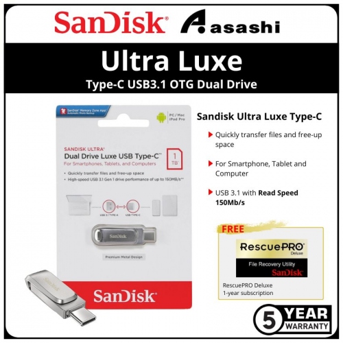Sandisk Luxe 1TB Ultra Type C USB3.1 OTG Dual Drive, SDDDC4 1T00
