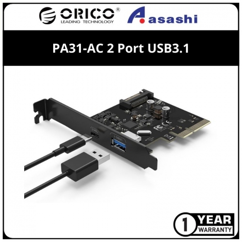 ORICO PA31‐AC 2 Port USB3.1 (Type A+C) PCI-E Adapter (1 yrs Limited Hardware Warranty)