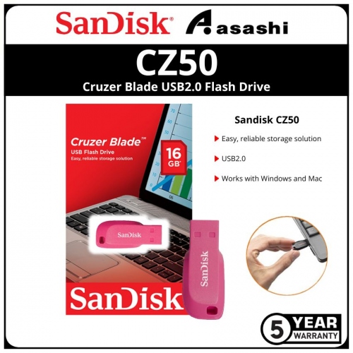 Sandisk CZ50 Pink 16GB Cruzer Blade Usb2.0 Flash Drive (SDCZ50C-016G-B35PE)