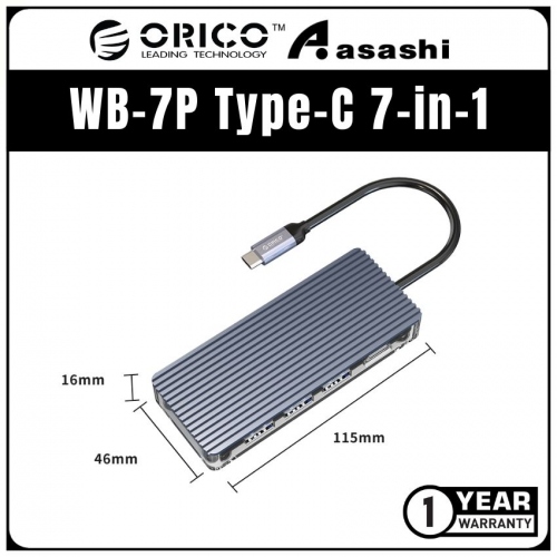 ORICO WB-7P Type-C 7-in-1 Transparent Hub - USB3.0Type-A*3、HDMI*1、USB3.0 Type-C *1、TF&SD*1