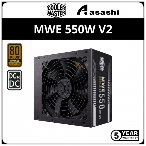 Cooler Master MWE 550W V2 80+ Bronze, Flat Black Cables Power Supply - 5 Years Warranty
