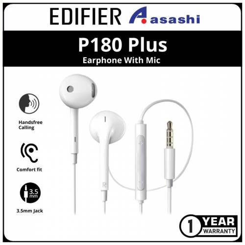 Edifier P180 Plus-White Earphone With Mic (1 yrs Limited Hardware Warranty)