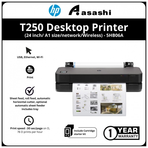 HP Designjet T250 DESKTOP Printer (24 inch/ A1 size/network/Wireless/1yr warranty) - (5HB06A)