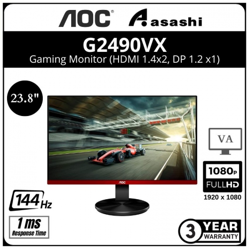 AOC G2490VX 23.8″ 144Hz 1ms VA FHD Gaming Monitor (HDMI 1.4x2, DP