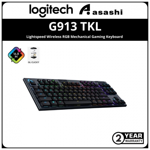 Logitech G913 TKL Lightspeed Wireless RGB Mechanical Gaming Keyboard - Clicky (920-009540)