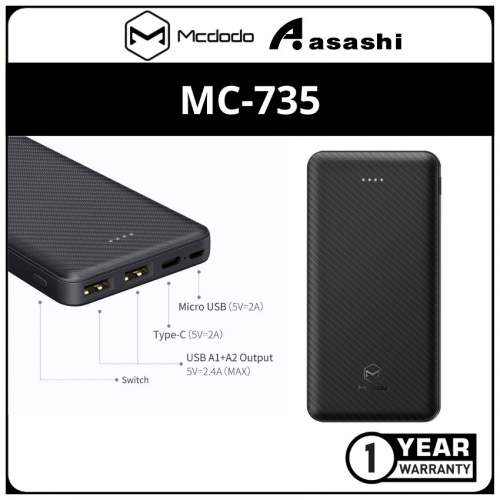 Mcdodo Hummingbird Series 10000mAh Dual USB Power Bank Black MC-7351