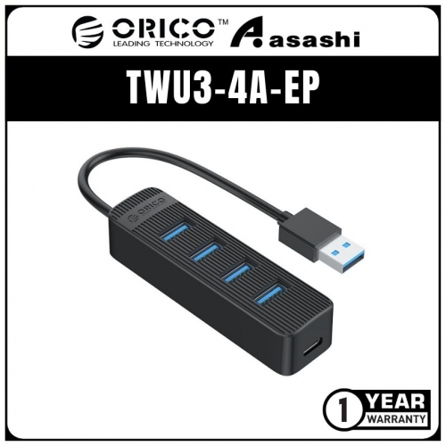 ORICO TWU3-4A (Black) 4 port USB3.0 Hub with TypeC 5V2A - 15cm