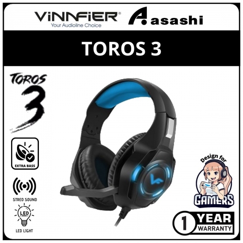Vinnfier TOROS 3 Blue (2021) Gaming Headphone with LED (1Year Manufacturer Warranty)