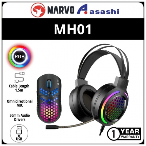 Marvo MH-01BK 2 IN 1 Gaming Mouse & Headset Combo (1 yrs Limited Hardware Warranty)