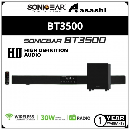 Sonic Gear SonicBar BT3500 Soundbar and Subwoofer | Optical Line-In | Coaxial Line-In | Bluetooth 5.0 | FM Radio (1 yrs Manufacturer Warranty)