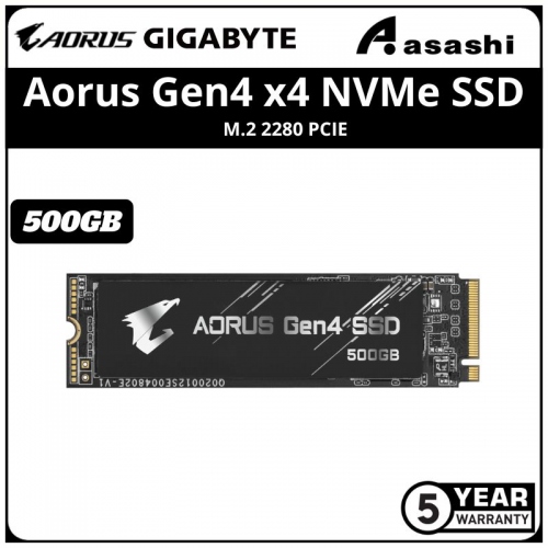Gigabyte Aorus 500GB M.2 2280 PCIE Gen4 x4 NVMe SSD (Up to 5000MB/s Read & 2500MB/s Write)