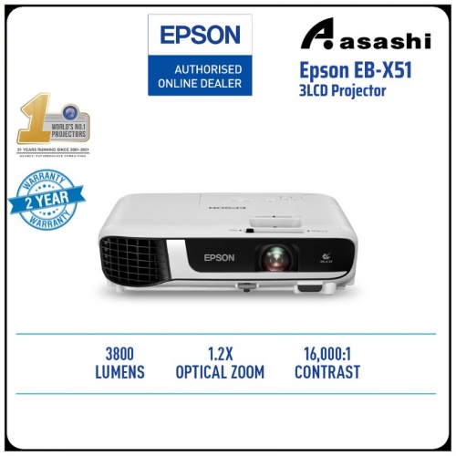 Epson EB-X51 XGA 3800 Lumens 3LCD Projector (No Included Bag)