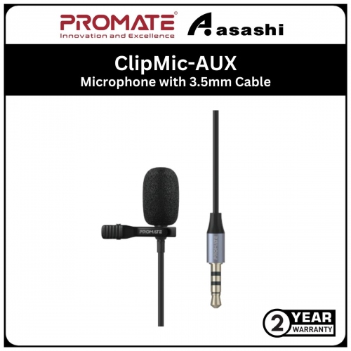 Promate ClipMic-AUX High Sensitivity lavaliere Microphone with 3.5mm Cable & Clip/Omni-Directional Mic/AUX Cable/Lavaliere Clip