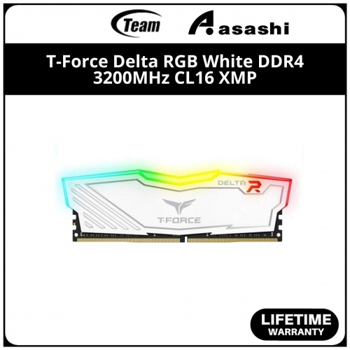 Team T-Force Delta RGB White DDR4 16GB 3200MHz CL16 XMP Support Gaming PC Ram - TF4D416G3200HC16F01