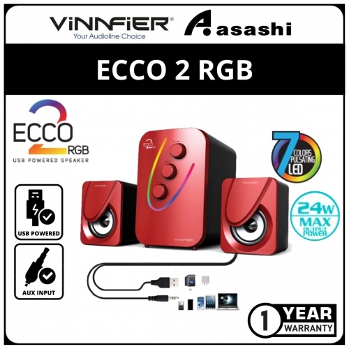Vinnfier ECCO 2 RGB (Red) (2021) Sleek and Powerful USB Speaker - 1Y