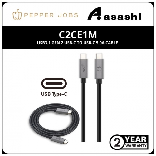 Pepper Jobs C2CE1M USB3.1 Gen 2 USB-C to USB-C 5.0A Cable (2yrs Manufacturer Warranty)