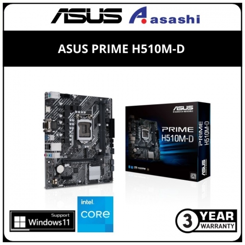 ASUS PRIME H510M-D (LGA1200) mATX Motherboard (VGA, HDMI, M.2, Serial)