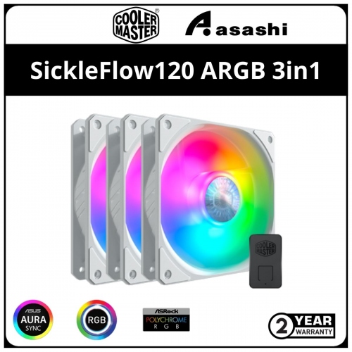 Cooler Master SickleFlow 120 ARGB 3-in-1 (White) Casing Fan w/ Controller