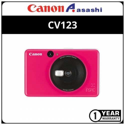 CANON CV123 INSTANT SNAP AND PRINT CAMERA (INTERNAL MEMORY 512MB SUPPORT MICROSD CARD UP TO 256GB) BUBBLE GUM PINK 1 YEAR WARRANTY