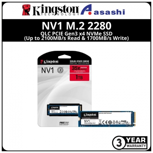Kingston NV1 1TB M.2 2280 QLC PCIE Gen3 x4 NVMe SSD (Up to 2100MB/s Read & 1700MB/s Write)
