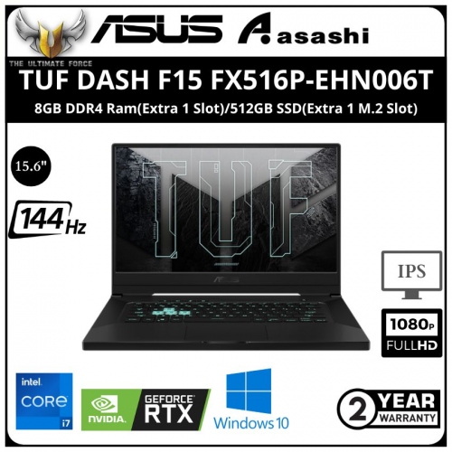 Asus TUF DASH F15 FX516P-EHN006T Gaming Notebook - (Intel Core i7-11370H/8GB D4 3200Mhz(Extra 1 Slot)/512GB SSD(Extra 1 M.2 Slot)/15.6