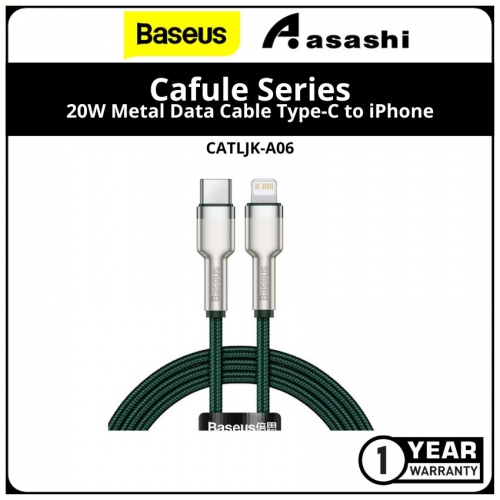Baseus Cafule Series (CATLJK-A06) 20W Metal Data Cable Type-C to iPhone - 1meter (Green)