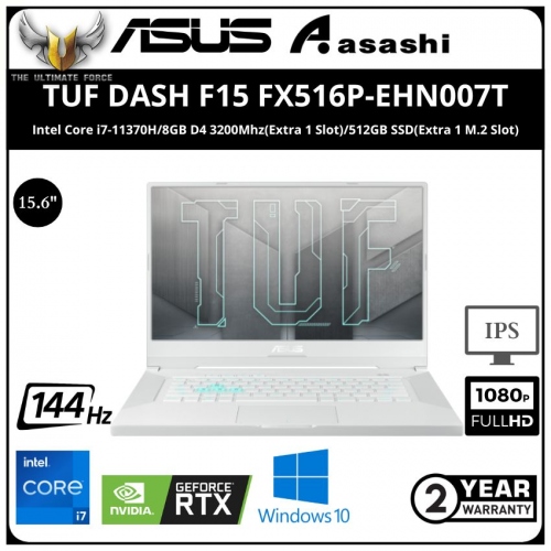 Asus TUF DASH F15 FX516P-EHN007T Gaming Notebook - (Intel Core i7-11370H/8GB D4 3200Mhz(Extra 1 Slot)/512GB SSD(Extra 1 M.2 Slot)/15.6