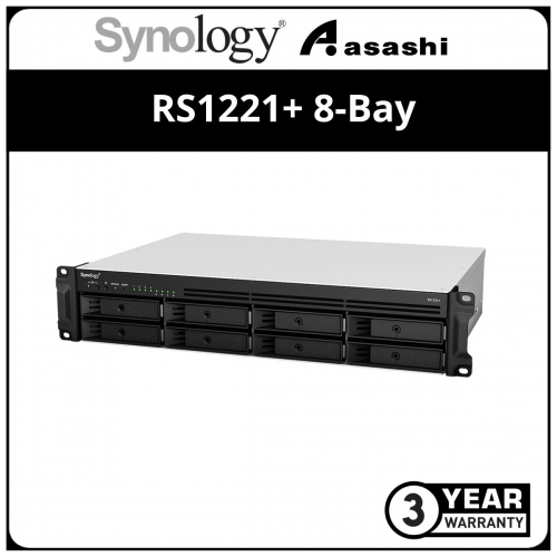 Synology Rackstation RS1221+ 8-Bay Rackmounted 2U NAS Storage(AMD Ryzen V1500B Quad Core 2.2GHz, 4GB DDR4 ECC SODIMM, 4 x gbE )