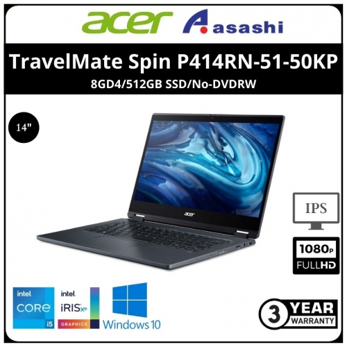 Acer TravelMate Spin P414RN-51-50KP Notebook-NX.VP5SM.001-(Intel Core i5-1135G7/8GD4/512GB SSD/No-DVDRW/14