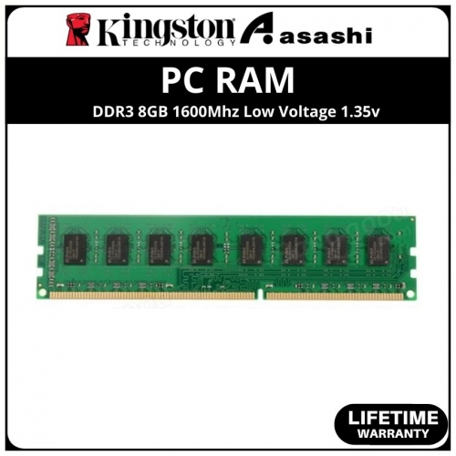 Kingston DDR3 8GB 1600Mhz Low Voltage PC Ram - KVR16LN11/8WP