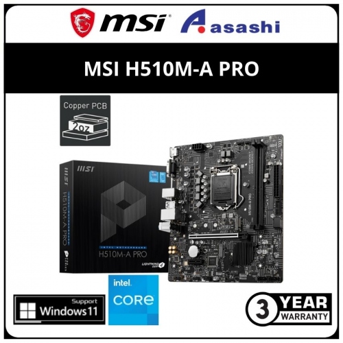 MSI H510M-A PRO (LGA1200) mATX Motherboard (VGA, HDMI, M.2)