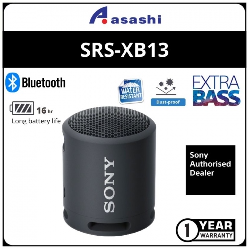 Sony SRS-XB13/Black Portable WaterProof ExtraBass Wireless Bluetooth Speaker (1 yrs Limited Hardware Warranty)