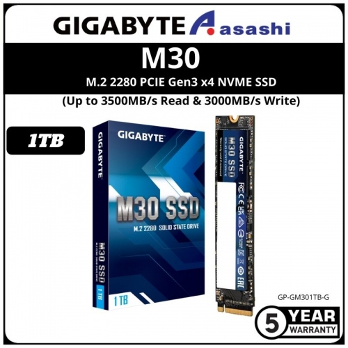 Gigabyte M30 1TB M.2 2280 PCIE Gen3 x4 NVME SSD (Up to 3500MB/s Read & 3000MB/s Write)