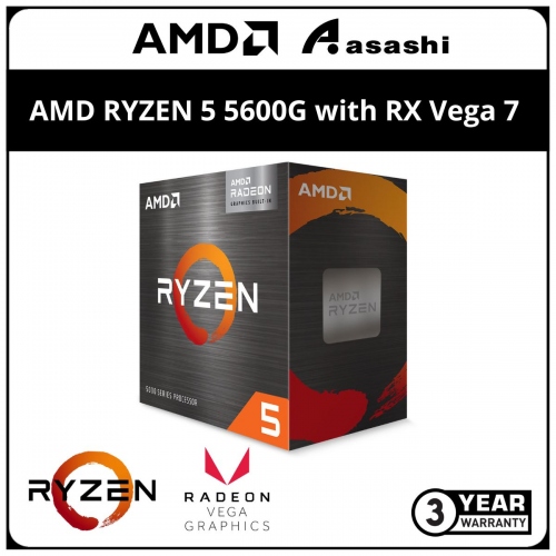 AMD RYZEN 5 5600G with RX Vega 7 Processor (16M Cache, 6C12T, up to 4.4GHz, Wraith Stealth Cooler) AM4